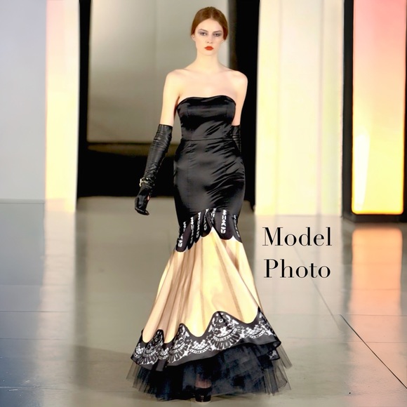 Temperley LONDON Strapless Lace Printed Silk Mermaid Formal Gown Black Tie Gala - Picture 11 of 11